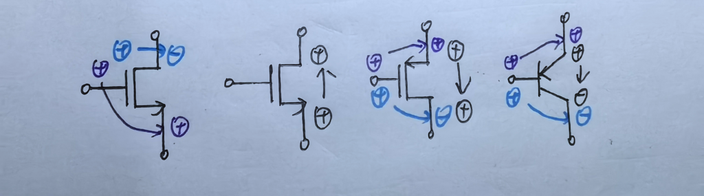 PNP晶体管以及MOS的极性传递方式